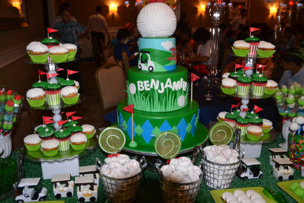 Golf-themed bar mitzvah cake and sweet table.  An RSG Events production.  Toronto.