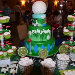 Golf-themed bar mitzvah cake and sweet table.  An RSG Events production.  Toronto.