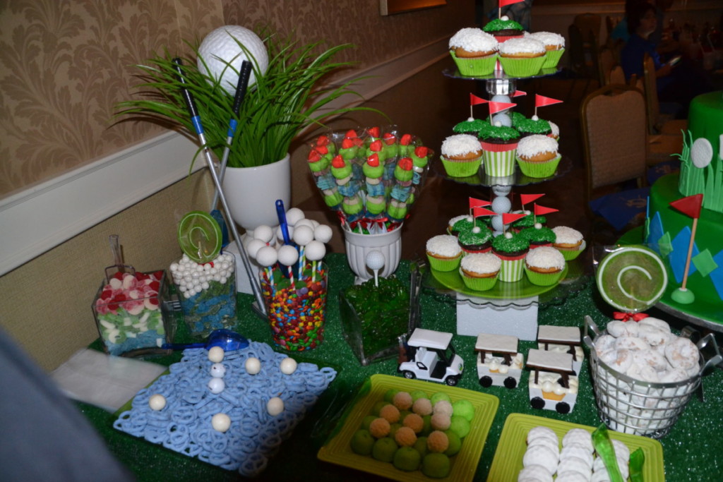 Golf-themed bar mitzvah sweet table and golf-themed cupcakes.  An RSG Events production.  Toronto.