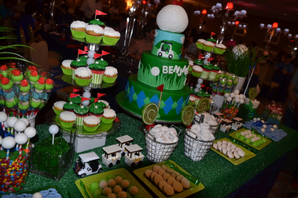 Golf-themed bar mitzvah sweet table and bar mitzvah cake.  An RSG Events production.  Toronto.