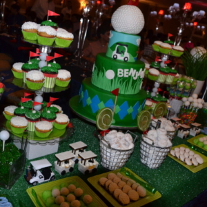 Golf-themed bar mitzvah sweet table and bar mitzvah cake.  An RSG Events production.  Toronto.