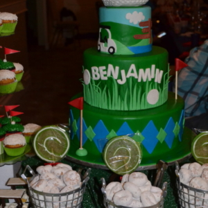 Golf-themed bar mitzvah sweet table and bar mitzvah cake.  An RSG Events production.  Toronto.